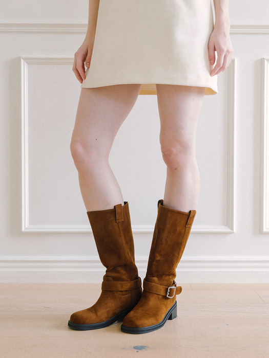 Velvet Middle Boots - Brown