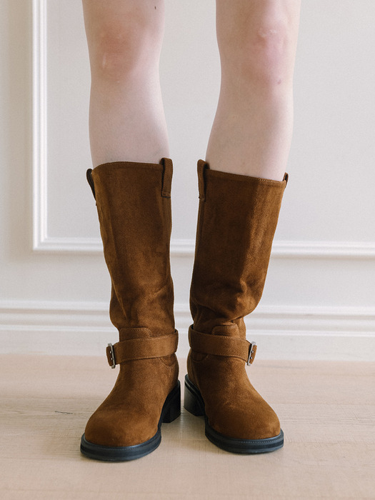 Velvet Middle Boots - Brown