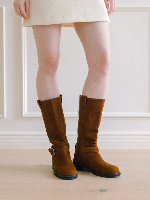 Velvet Middle Boots - Brown