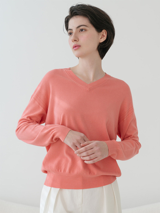 Basic Drop Puff Shoulder V Neck Knitwear (6colors)