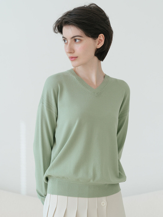 Basic Drop Puff Shoulder V Neck Knitwear (6colors) VKNIT_047