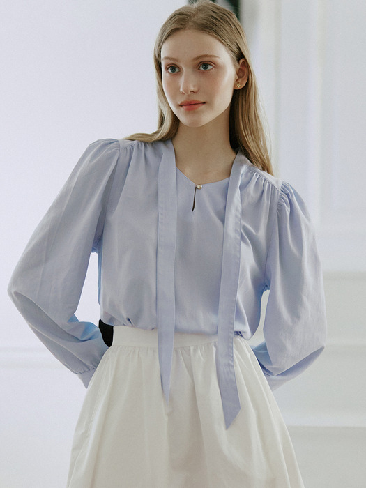 Scarf Tie Goldish Blouse - Blue