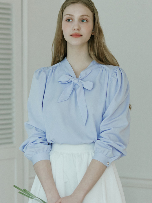 Scarf Tie Goldish Blouse - Blue