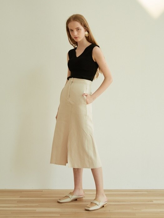 A-LINE SLIT SKIRT_CREAM