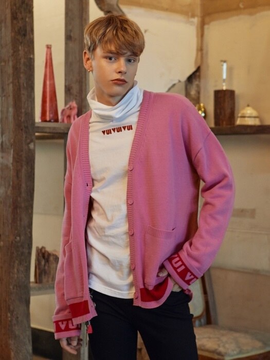 VVV BASIC LOGO PINK CARDIGAN