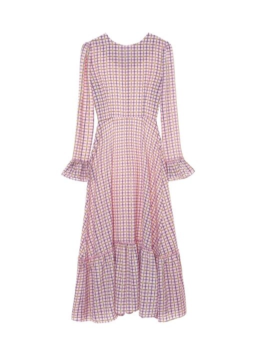 max long check pattern dress pink