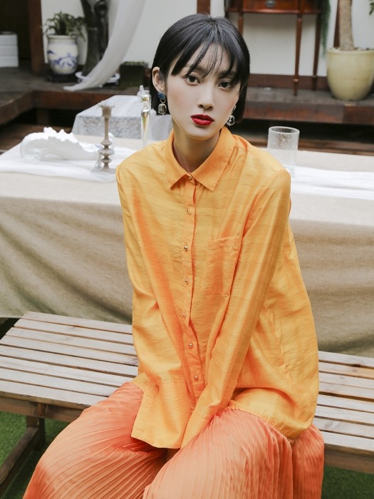 Pleats Shirts Dress _ Orange