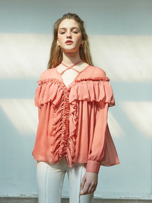 Julie Ruffle Blouse_ Coral