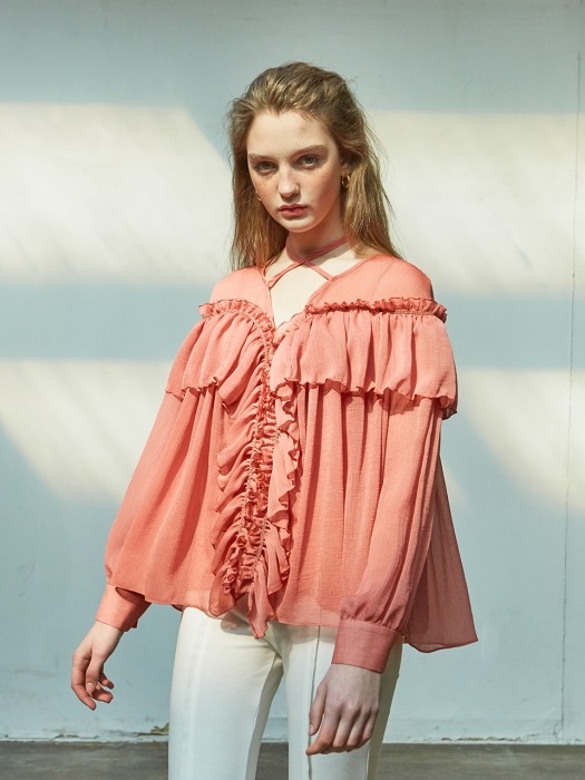 Julie Ruffle Blouse_ Coral