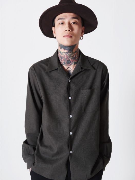 19SS Basic Open Collar Shirts (Khaki)