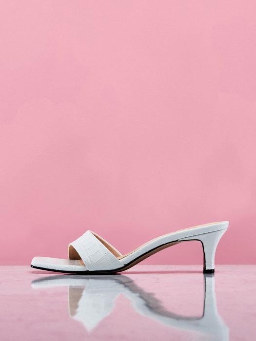 Square-Toe Slide Sandals (White Croco)