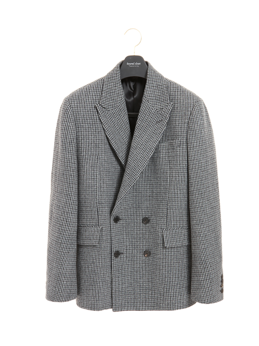 CLASSIC LEATHER LOGO CHECK DOUBLE JACKET GRAY