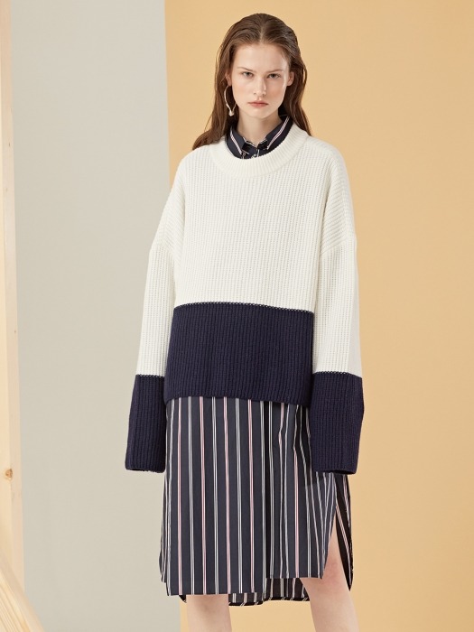 Color Block Wool Knit Top_Navy