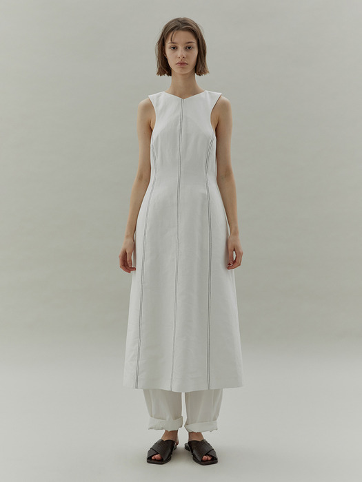 20SS STITCH SLEEVELESS DRESS - WHITE