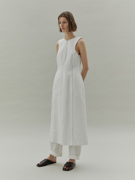 20SS STITCH SLEEVELESS DRESS - WHITE
