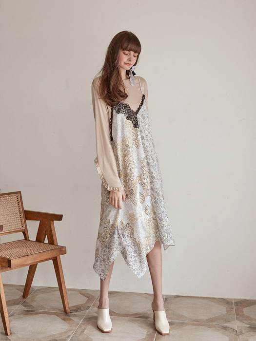 Slip Half Pattern Dress, Ivory