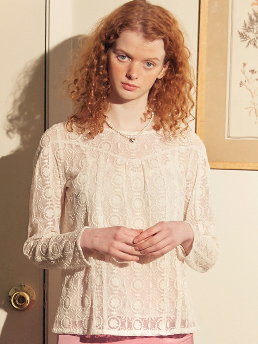 Pintuck Lace T_ Ivory