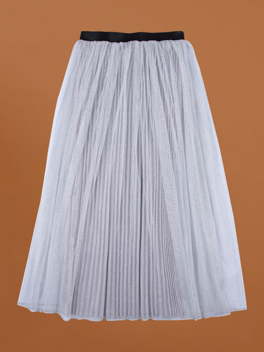 Silver Mesh Pleats Long Skirt