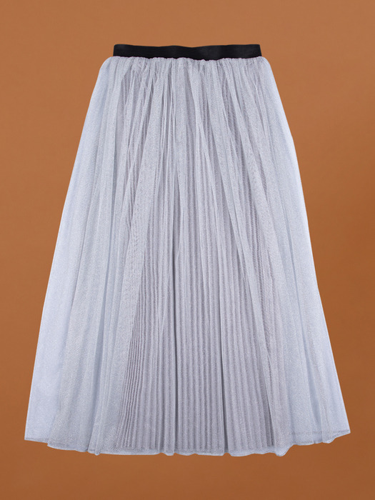 Silver Mesh Pleats Long Skirt