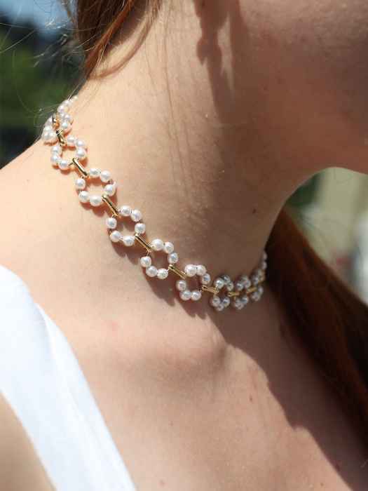 HS002 Floral pearl choker necklace