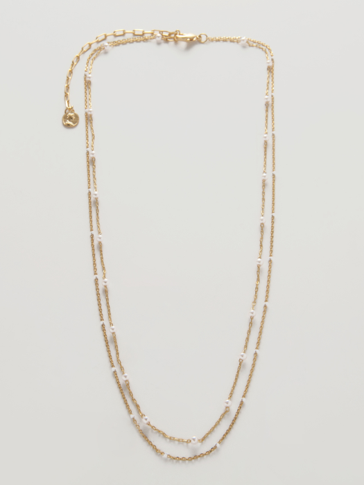 TWO LINE LAYERED PEARL NECKLACE (B)_NZ0981