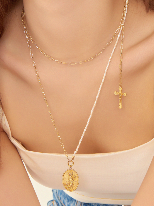 LARGE COIN N CROSS COIN NECKLACE (DEESSE A)_NZ0989