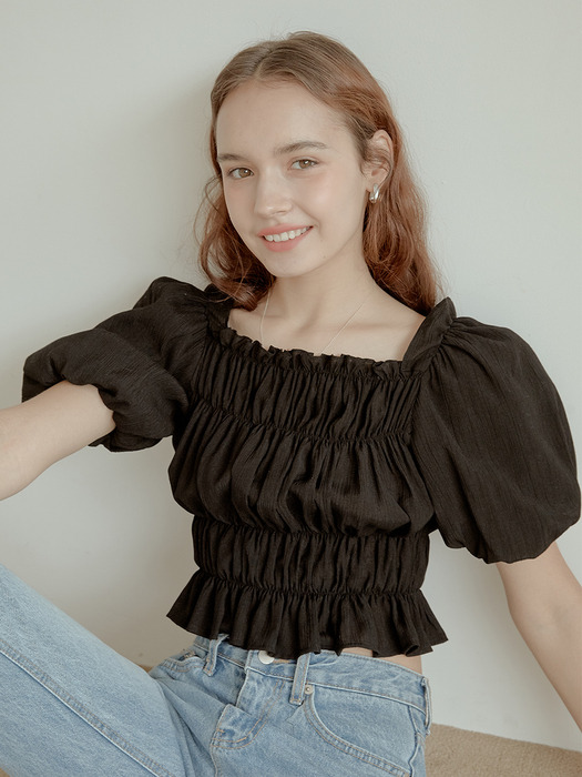 2-way shirring blouse[black]