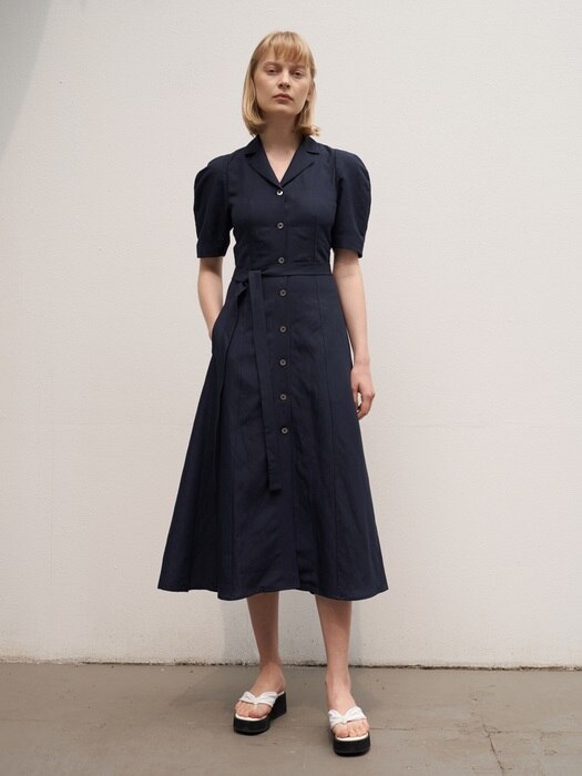 TTR LINEN COLLAR FLARED DRESS 3COLOR