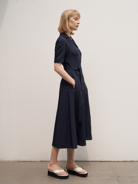 TTR LINEN COLLAR FLARED DRESS 3COLOR