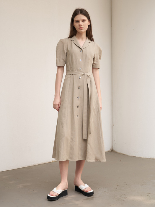 TTR LINEN COLLAR FLARED DRESS 3COLOR