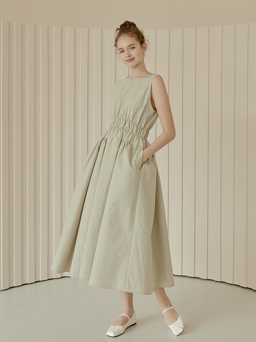 Basic Shirring Sleeveless Dress [Mint]