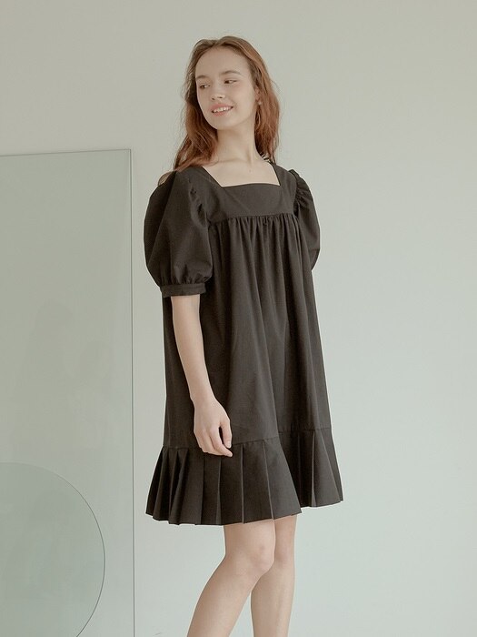 Puff Pleats Mini Dress[Black]
