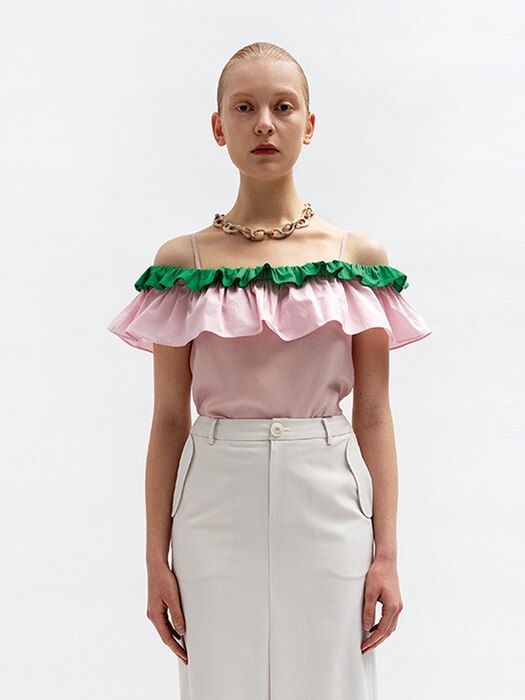 Two-way Frill Strap Top_Pink