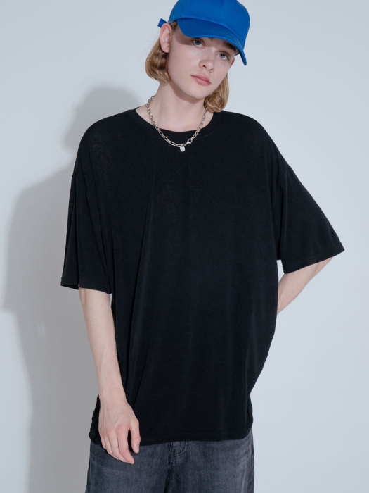 OVERFIT SOFT LOGO HALF T-SHIRT_BLACK