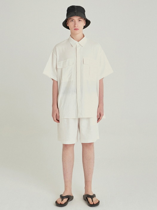 SAFARI LINEN WIDE SHORT_BLACK