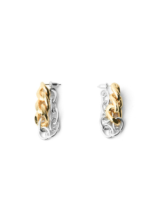 MIXED CHAIN EARRINGS GOLD&SILVER