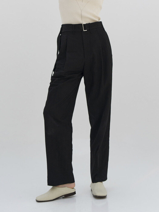 CRINKLE Belted 2Pleats Pants_Black