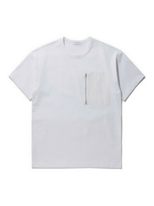 over-fit zipper pocket short sleeve t-shirt_CWTAM21413WHX