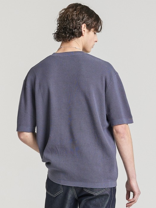 Shory Sleeve Waffle Knit - Shark Blue