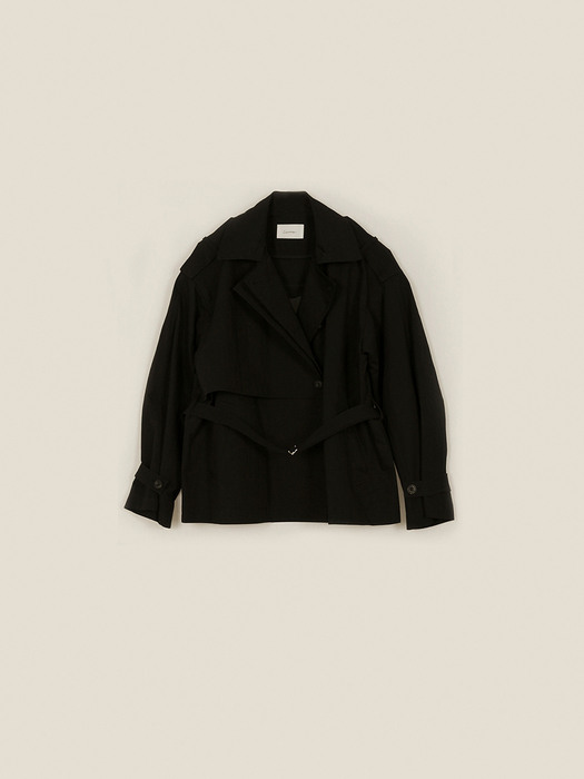 SHORT DOUBLE BREASTED TRENCH COAT (BLACK)
