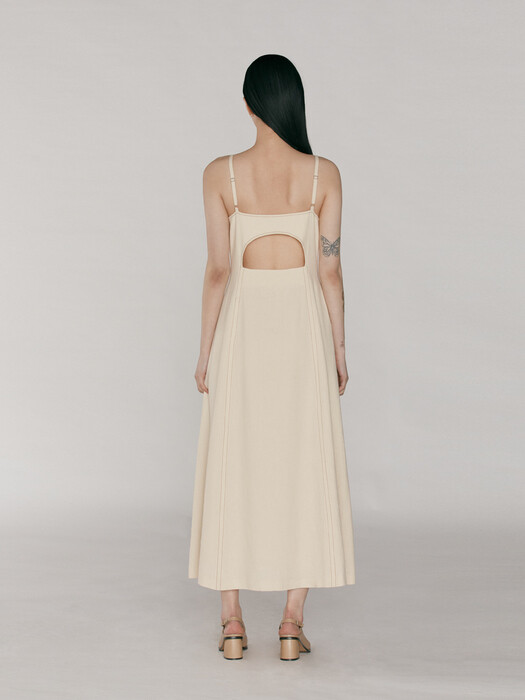 Contrast Stitch Cut-Out Dress_Ivory