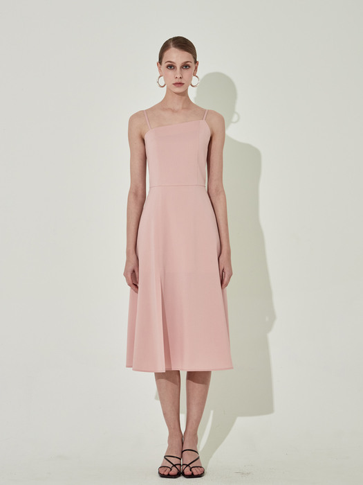 Unbalanced Slit Flare Dress [Pink]