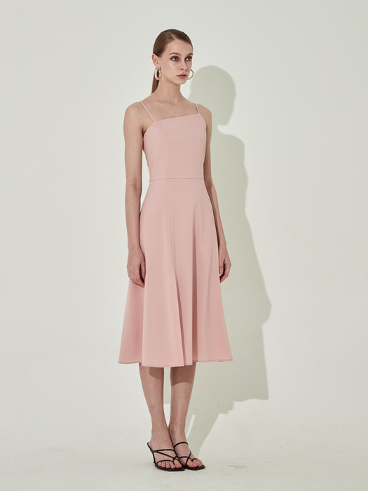 Unbalanced Slit Flare Dress [Pink]