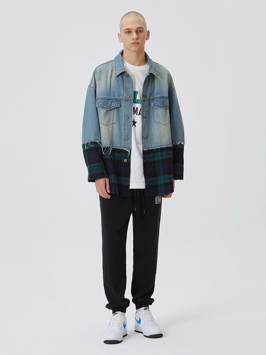 Check Contrasted Denim Jacket_QUPDX21500BUX