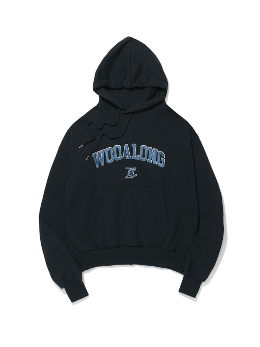 ★21-22AW★WOOALONG★Wow fit arch embroidery logo hoodie 우알롱]Wow fit arch embroidery logo hoodie - BLACK