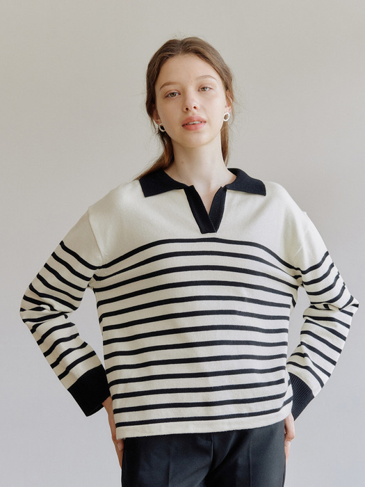 STRIPE COLLAR KNIT_BLACK