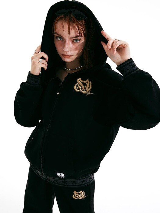 3D Monogram Zip-up Hoodie Black