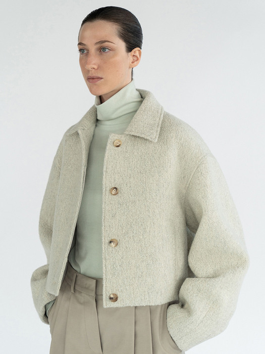 Boucle Cropped Coat / Biscuit beige