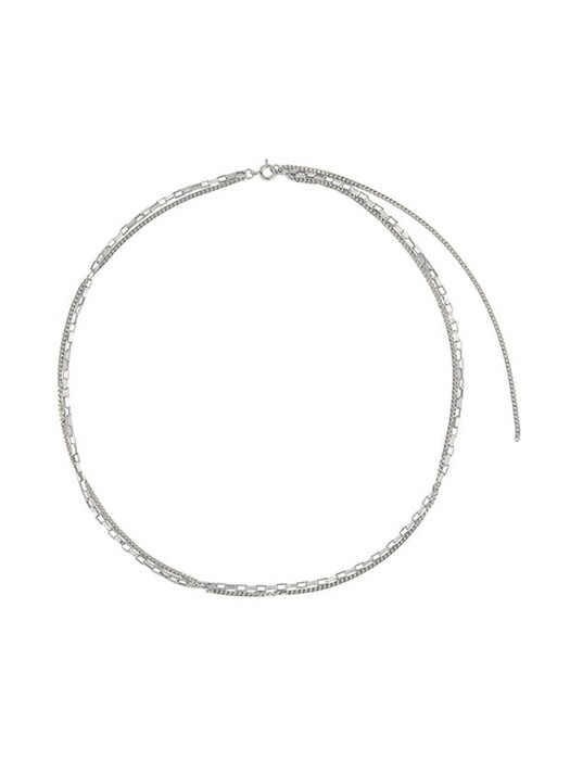 [Silver 925] Wide Box & Curved Chain Tail Necklace