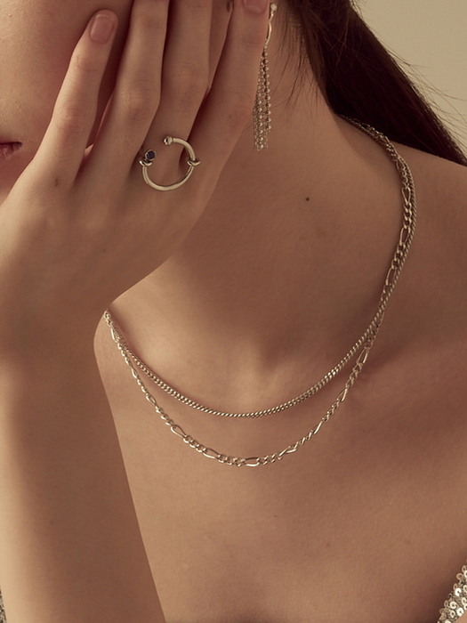 [Silver 925] Two-Way Figaro & Ball Chain Necklace